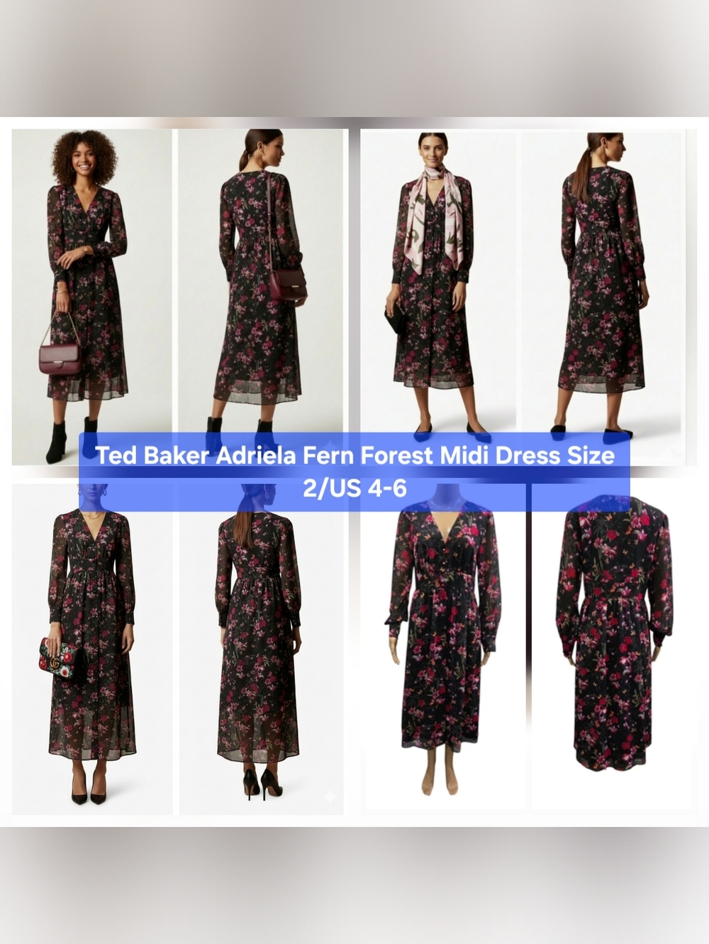 Ted Baker Adriela Fern Forest Midi Dress Size 2/US 4-6
